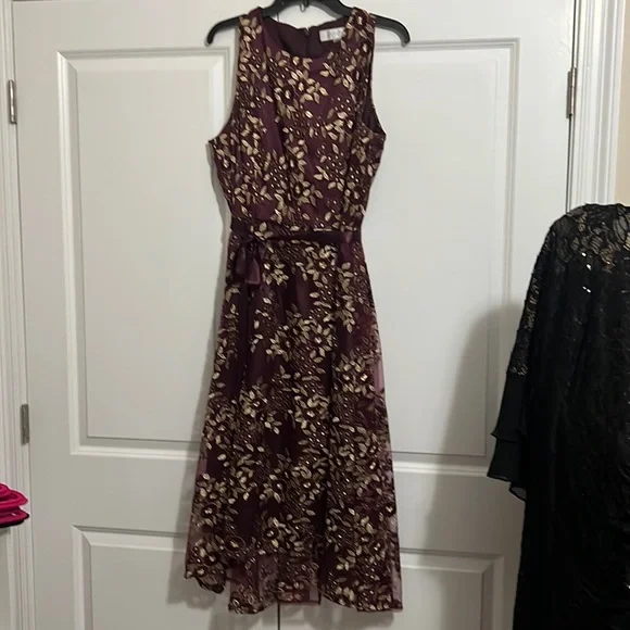 slim fit dress slacks Burgundy Ribbed Knit Belted Dress with Gold Buttons – Pegasi L main image 0